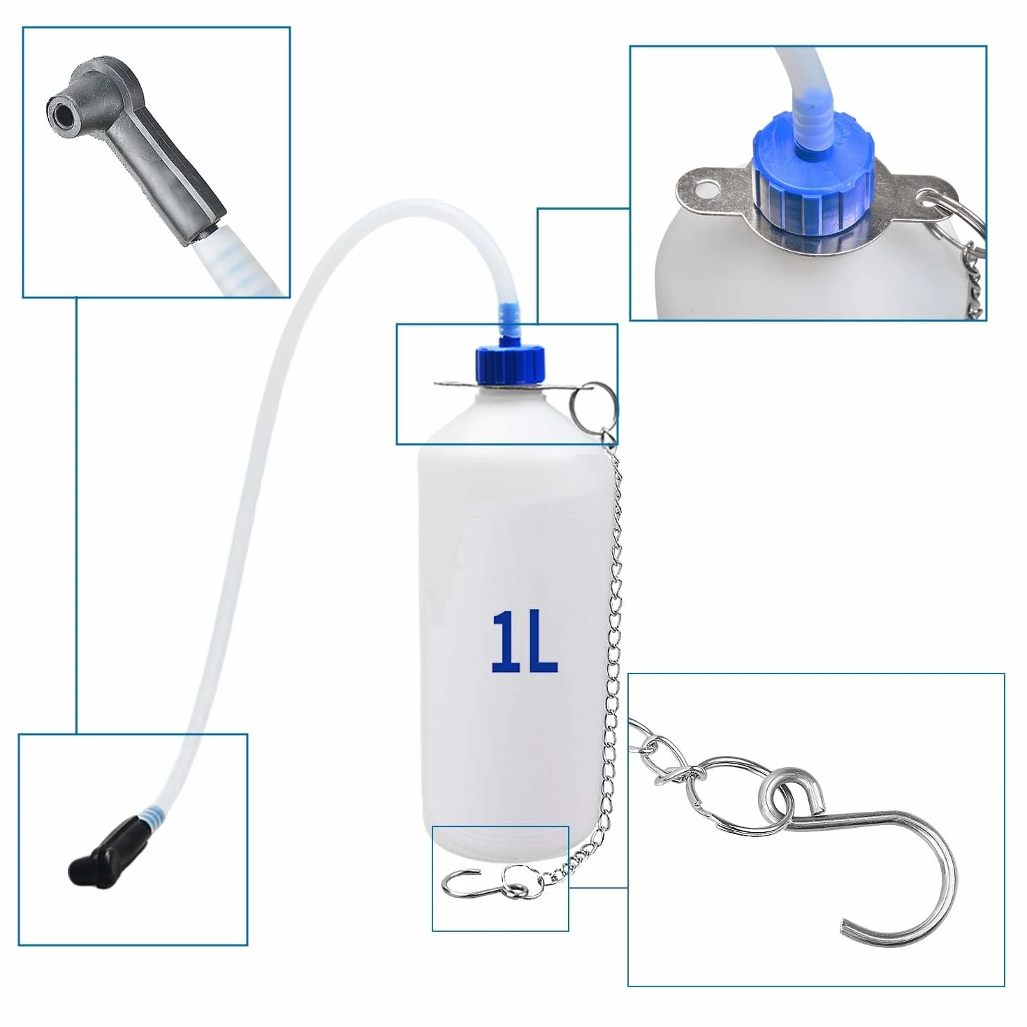 Kit di spurgo Freni Manuale 3L per Auto, Cambio Liquido Freni con Serbatoio Raccolta 1L, 4 Adattatori