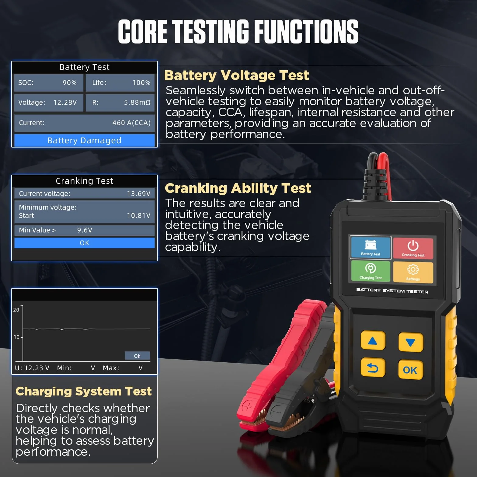 Tester per batteria auto 12V 24V di carico 30-2000 CCA alternatore automobilistico Analizzatore di batteria digitale Tester del sistema di avviamento e carica
