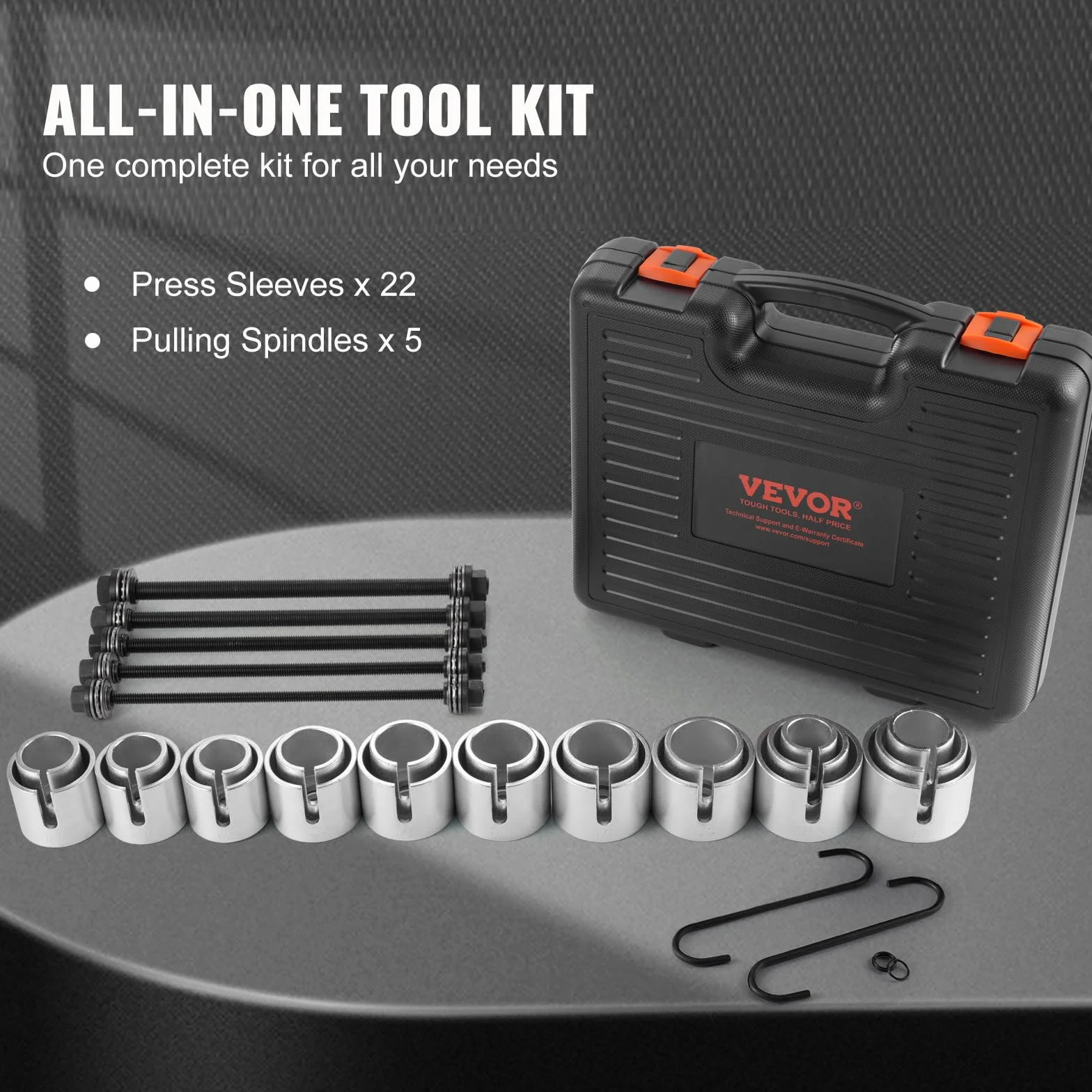 VEVOR Kit Manicotto di Trazione e Pressione 27 Pezzi, Set Rimozione Cuscinetti Boccola Acciaio con Custodia Trasporto