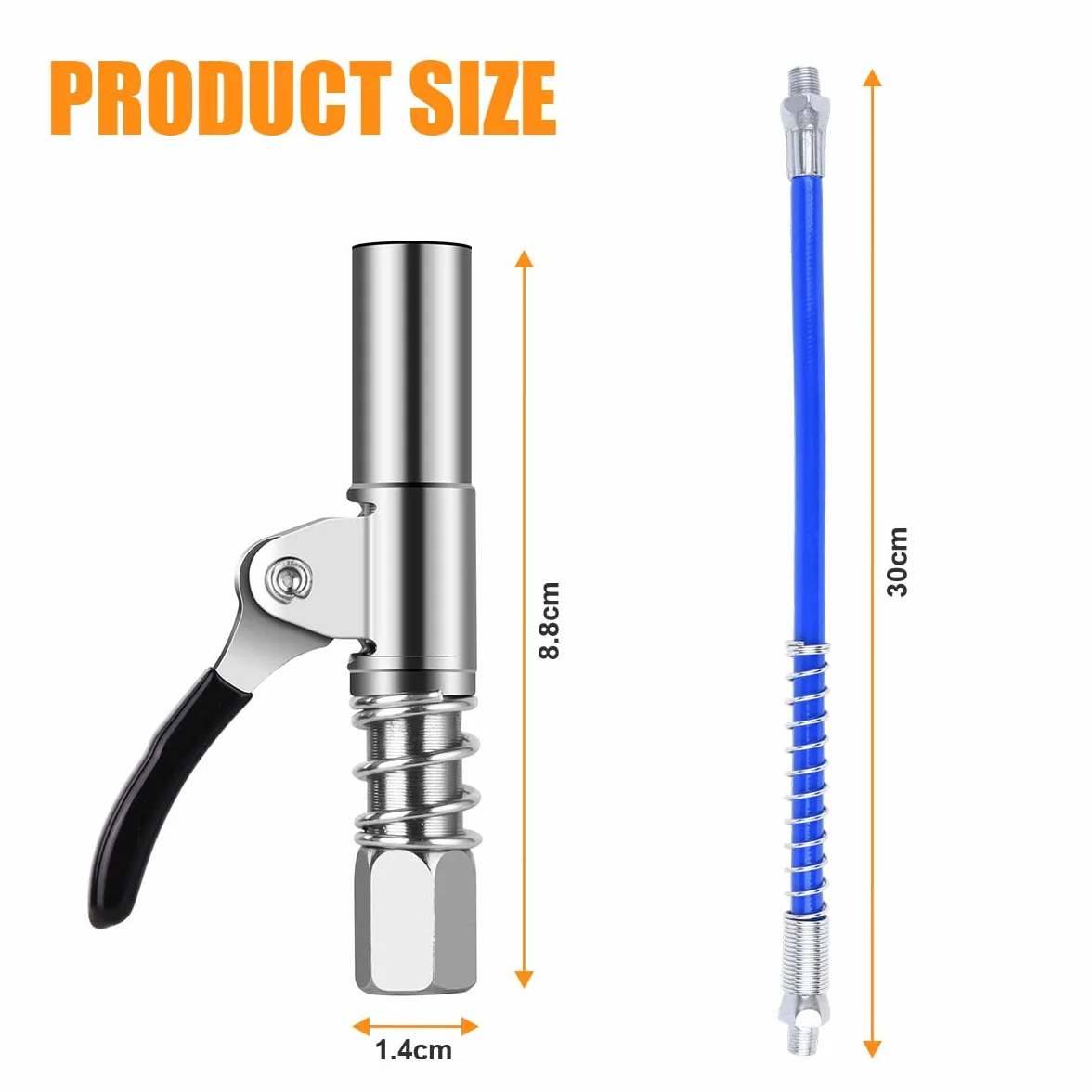 Pistole per Grasso 1/8" NPT 12000 PSI 30cm Tubo Flessibile Giunto Autobloccante