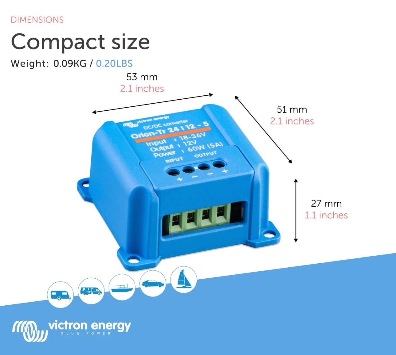 Victron Energy Orion-Tr IP43 24/12-Volt 5 amp 60-Watt Convertitore DC/DC, Non isolato