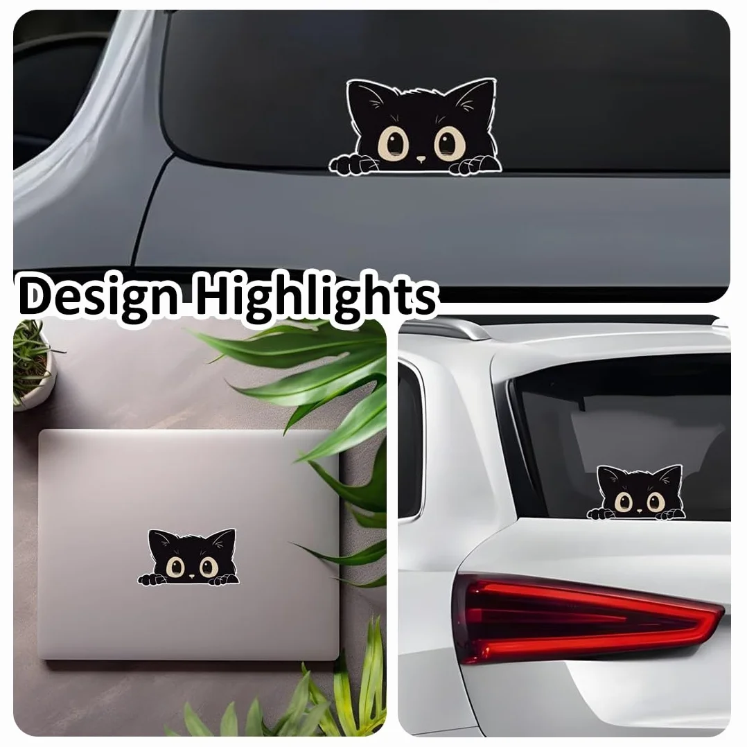 WUY Adesivi per paraurti auto,6 adesivi per auto con gatti neri (2 piccoli + 2 medi + 2 grandi), materiale PVC impermeabile, design cartoon, a forma di gatto, lavabili, resistenti ai raggi UV.