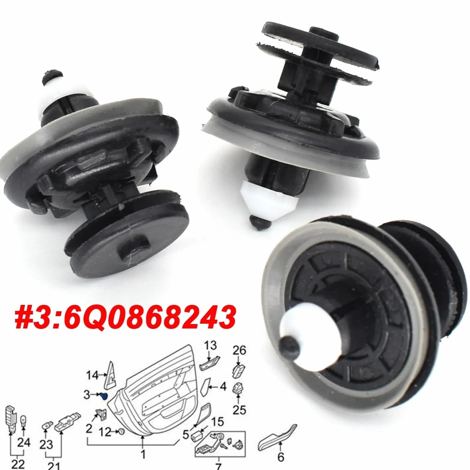 20x Clip for Pannello di Rivestimento della portiera Interna dell'auto 6Q0868243 Compatibile for VW Touran Tiguan Golf Passat Polo Jetta Caddy Audi TT A4 Rivetti di Fissaggio