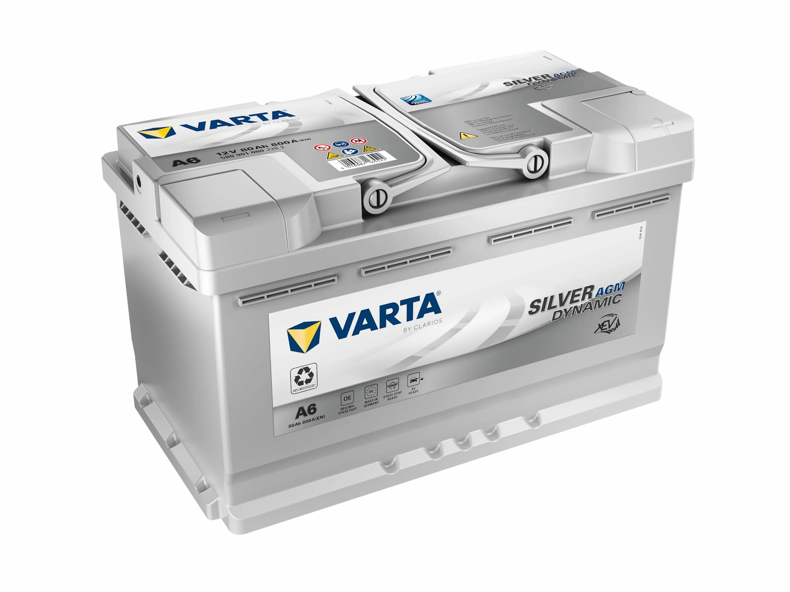 ARTA Silver Dynamic AGM Batteria A6 - Batteria Start-Stop e xEV per Auto 12V 80Ah 800A - Batteria di avviamento per auto con elevate esigenze energetiche