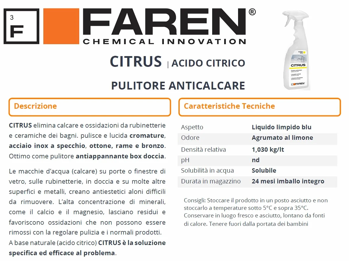 Faren CITRUS Pulitore Anticalcare Acido Citrico 750ml