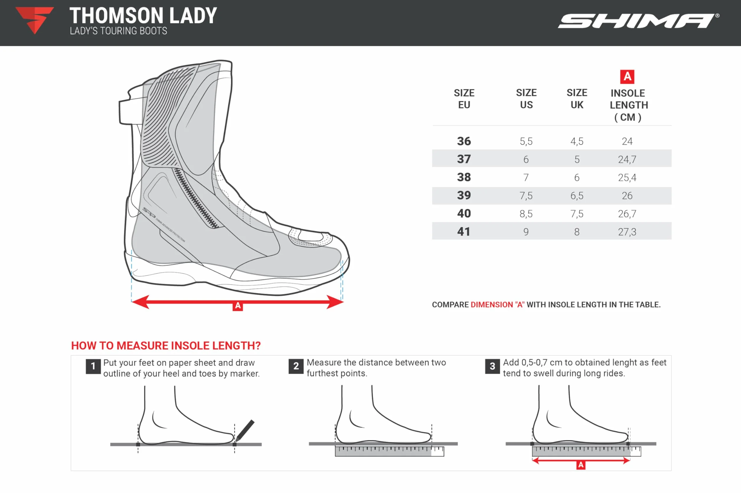 SHIMA Thomson Lady, Scarpe Moto Donna | Rinforzate Stivali Moto Donna in Pelle, Supporto alla Caviglia, Suola Antiscivolo, Impugnatura del Cambio