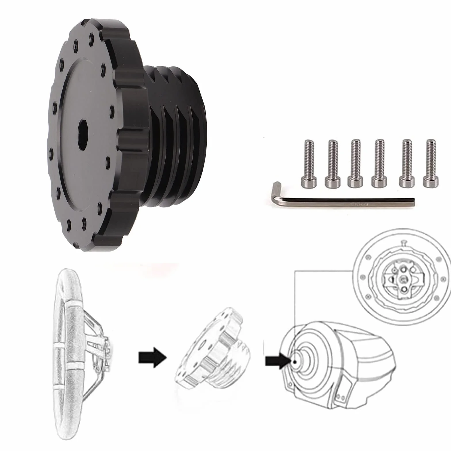 Adattatore per Volante da Gioco per Adattatore per Volante in Alluminio Professionale, Adattatore per Ruota per T300 T500 TS PC TS XW (nero)