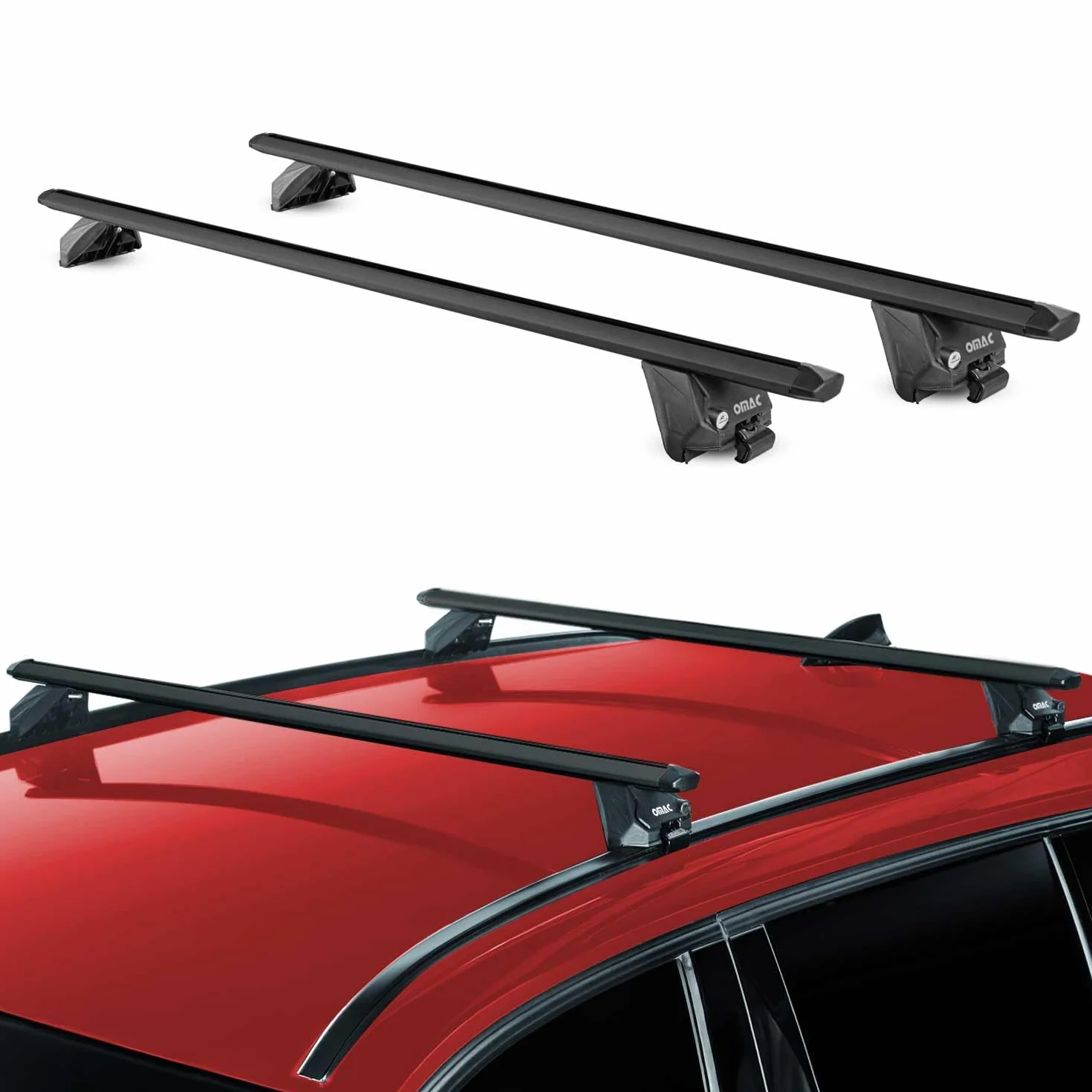 OMAC Barre Portatutto Alluminio TÜV geprüft per Peugeot 5008 II 2017-2024 – per Rail Tetto Integrati – T Nut – Max 100 kg – 2 Schlösser Nero