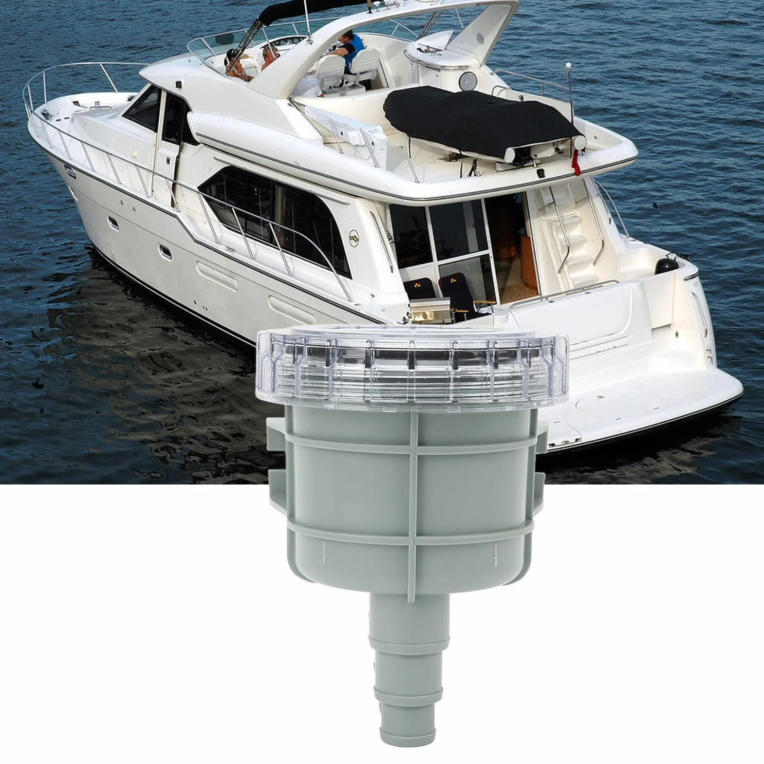 FLEXMAN Filtro per Acqua di Mare Grezza, Cestello di Aspirazione con Guscio Trasparente per Motori