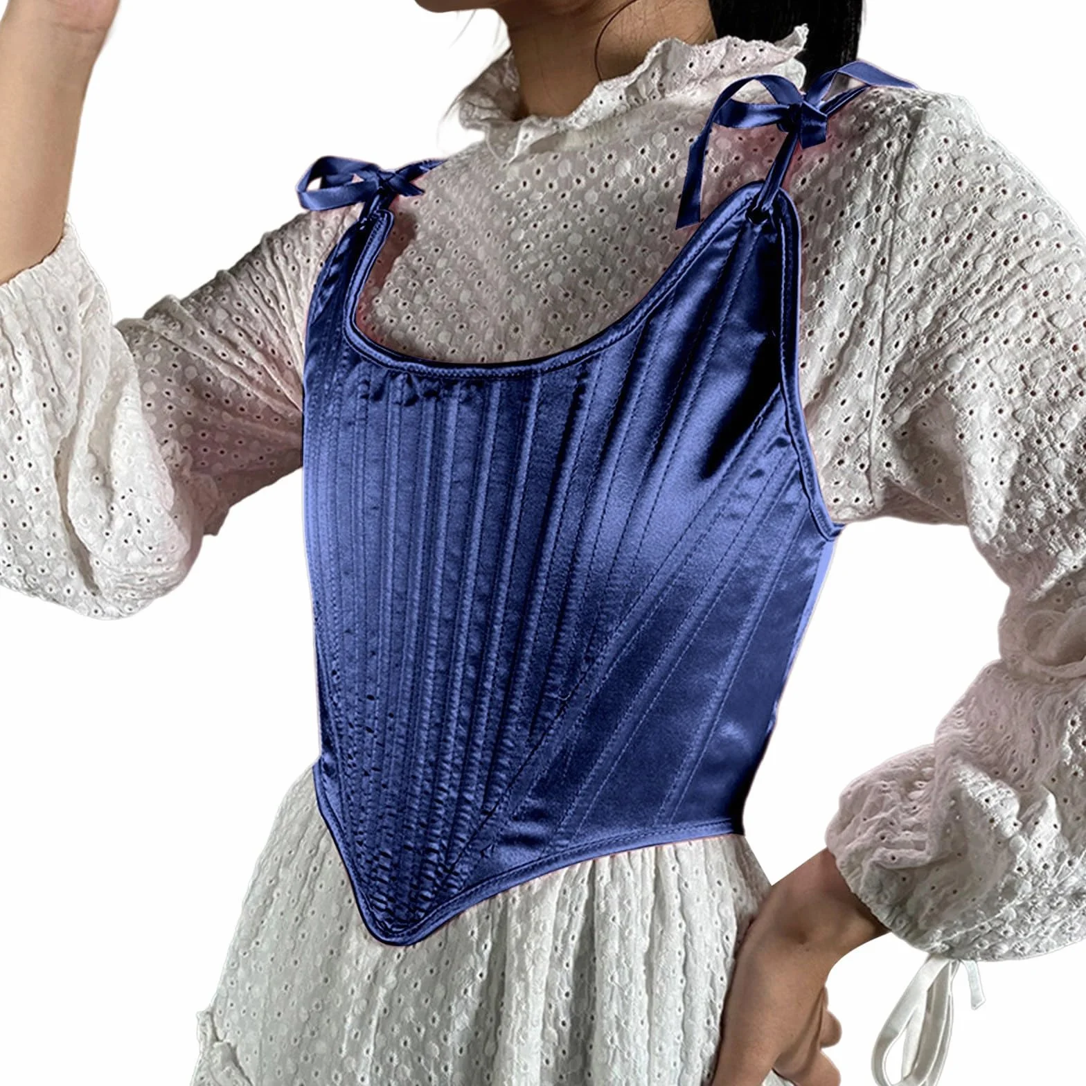 Corsetto da Donna Vintage Medievale in Raso Tinta Unita Modellante Vita Lingerie con Lacci