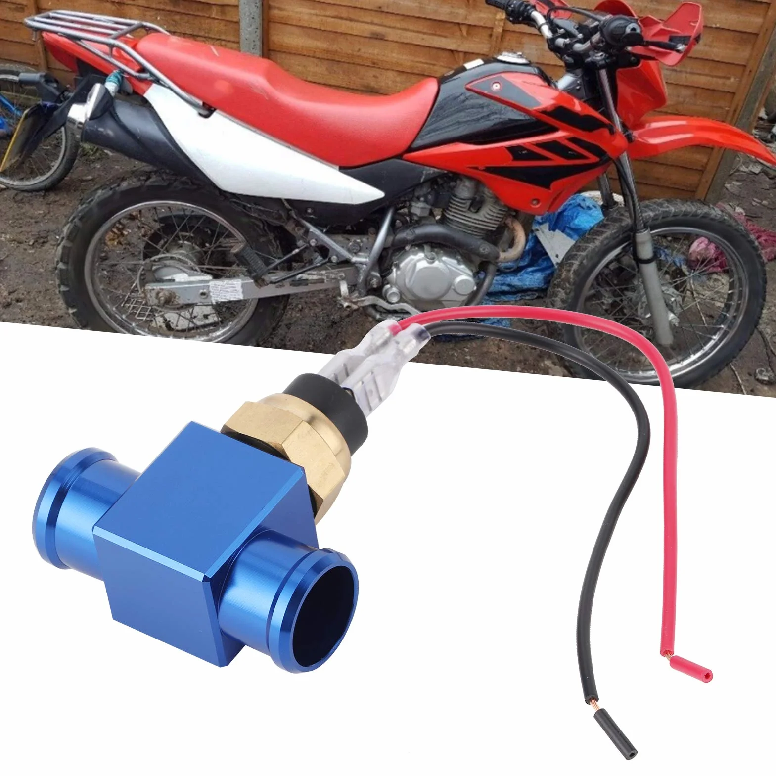 Interruttore di temperatura, termostato in lega di alluminio Interruttore temperatura acqua Radiatore Sensore temperatura ventola refrigerante Sensori temperatura per moto ATV Fuoristrada(blu) adatto