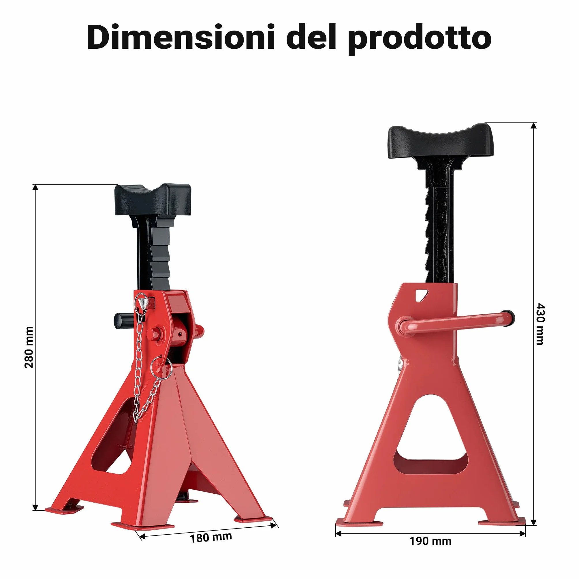 Wiltec 2 Cavalletti Auto 2 Tonnellate Altezza Sollevamento 28-42,5 cm Protezione Gomma Perno Sicurezza