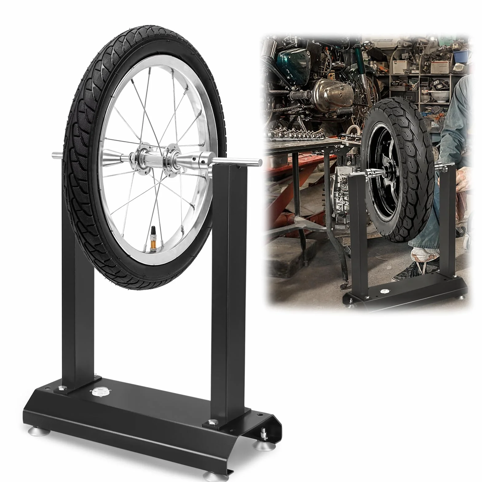 Dispositivo di Equilibratura Pneumatici per Moto con Livella Integrata Cono di Centraggio a Distanza Regolabile Nero
