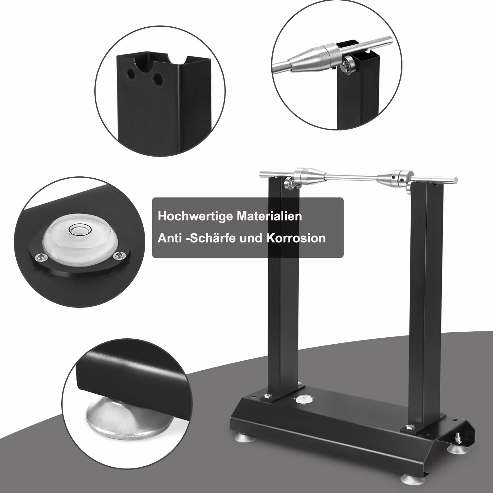 Dispositivo di Equilibratura Pneumatici per Moto con Livella Integrata Cono di Centraggio a Distanza Regolabile Nero
