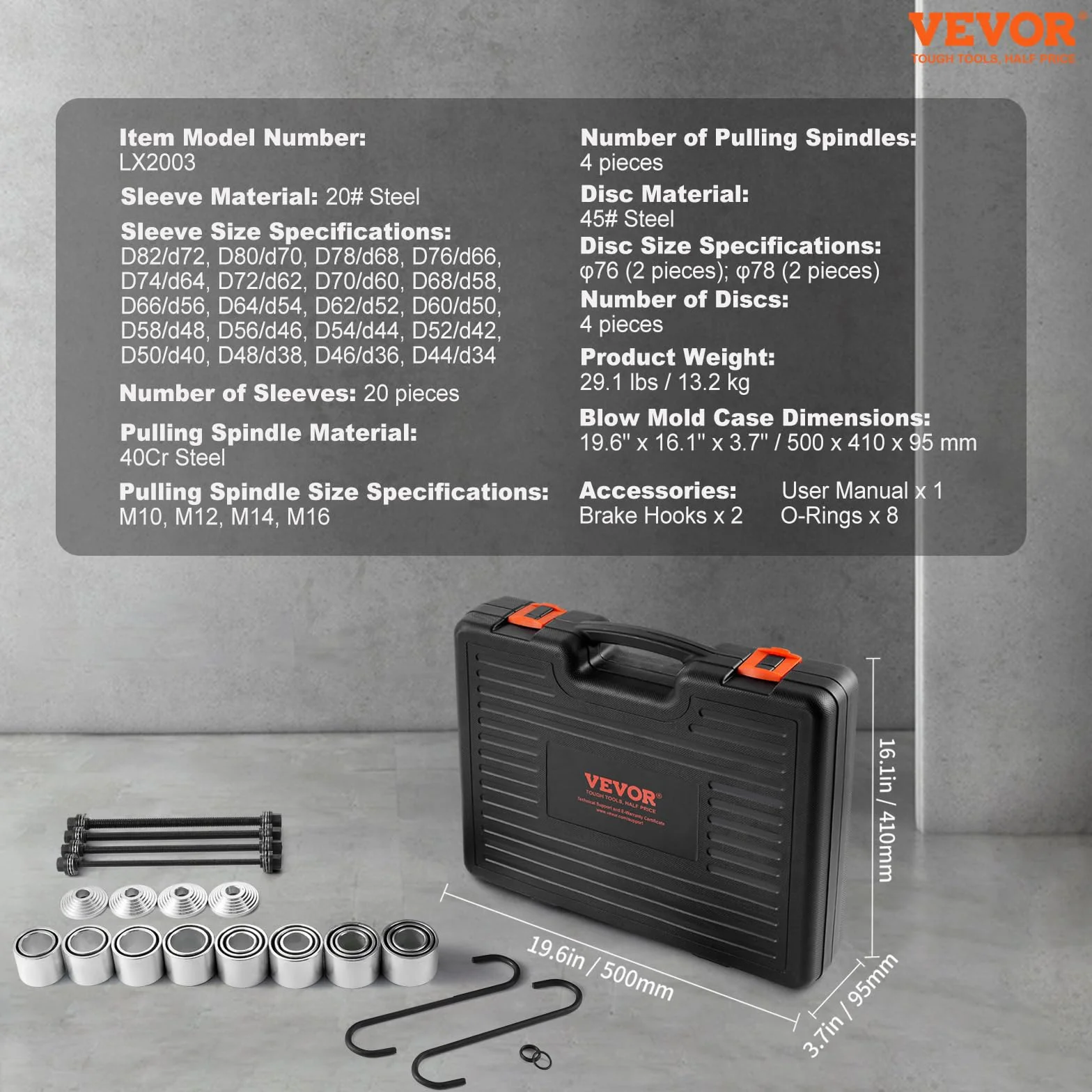 VEVOR Kit Manicotto di Trazione e Pressione 28 Pezzi, Set Rimozione Cuscinetti Boccola Acciaio con Custodia Trasporto