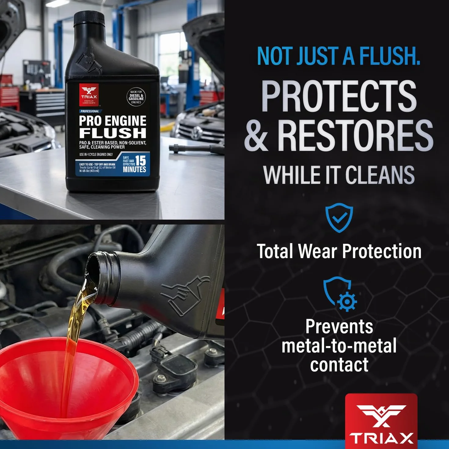 TRIAX Pro Engine Flush Sintetico Pulizia Motore Rimuove Morchie Residui Carboniosi Non Solvente