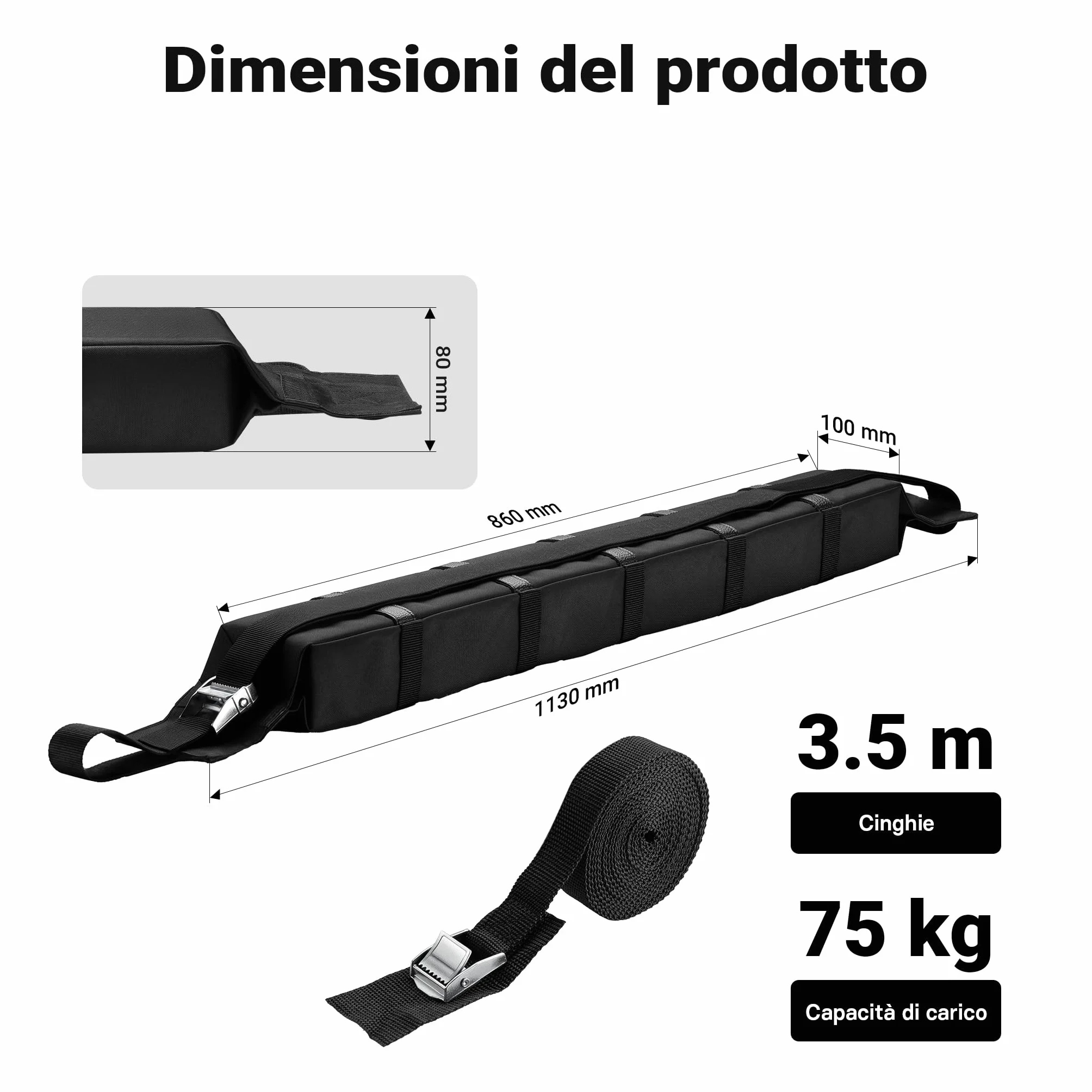Wiltec portatutto per Auto, Barre morbide Portapacchi universali, per Surf, Kayak, Sci