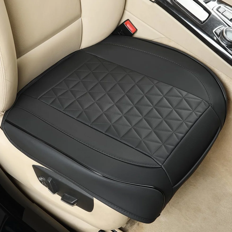 Cuscino Coprisedile Anteriore Auto Black Panther Ecopelle Design Trapuntato Base Antiscivolo Tasca Portaoggetti Universale Nero 1 Pezzo