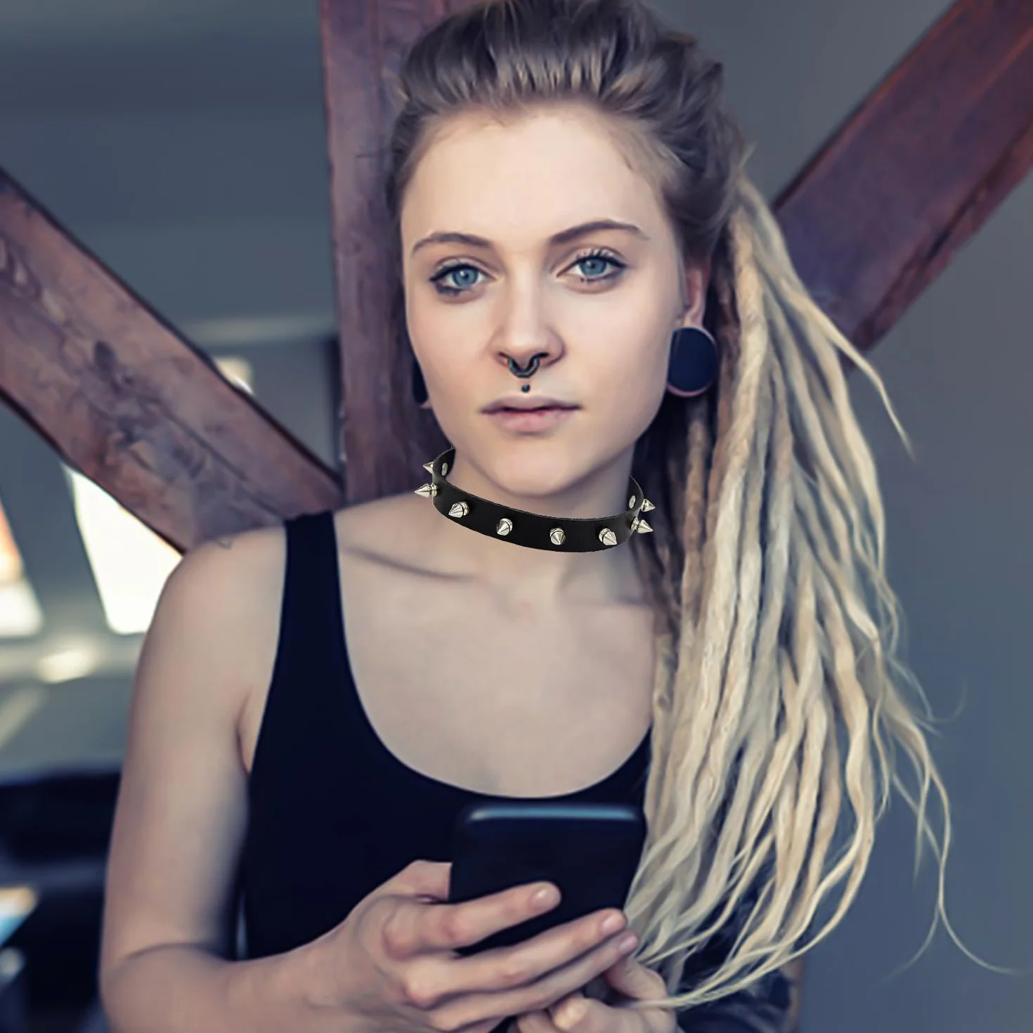 Collari Borchiati In Pelle Stile Punk Rock Accessori Cosplay Regolabili 2 Pezzi