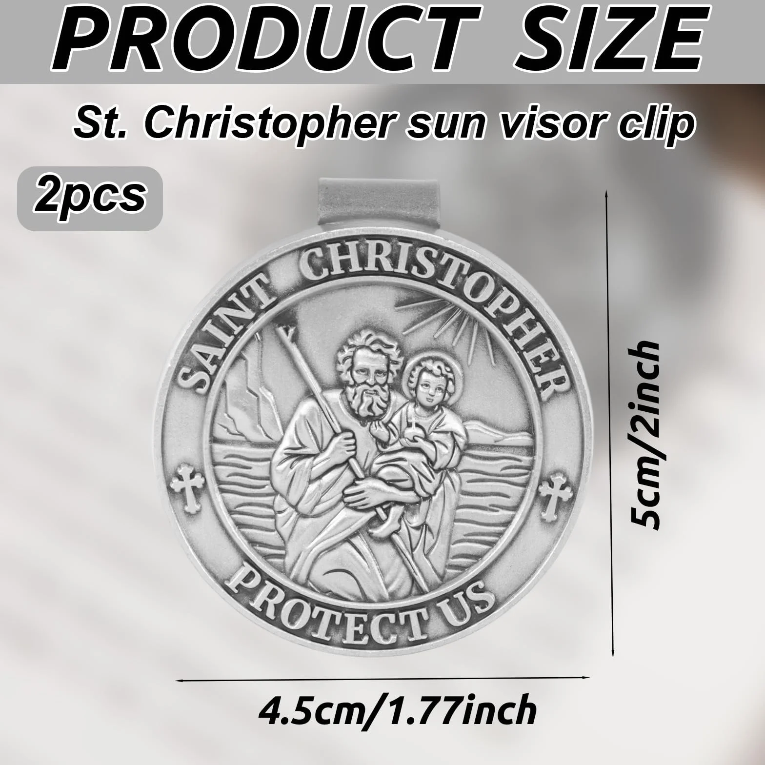 Penitue 2pz Medaglia di San Cristoforo per Auto, Clip Visiera Auto in Lega di Zinco Regali Nuovi Conducenti Clip Visiera Medaglia San Cristoforo per Familiari e Amici