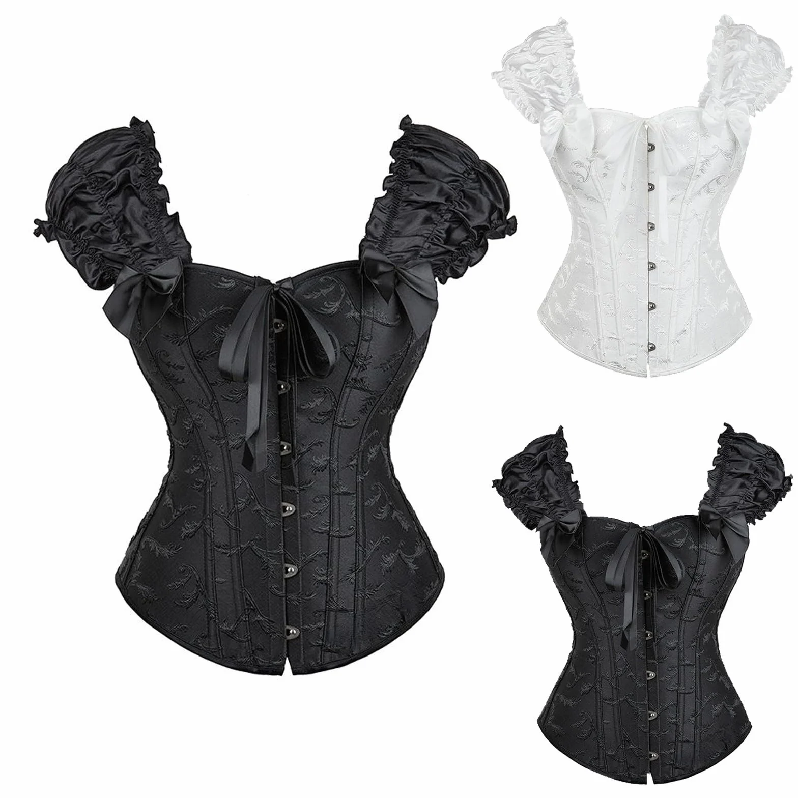Corsetto da Donna Nero Shapewear Pizzo Gotico Bustino Intero Corpetto Steampunk Costume Medievale