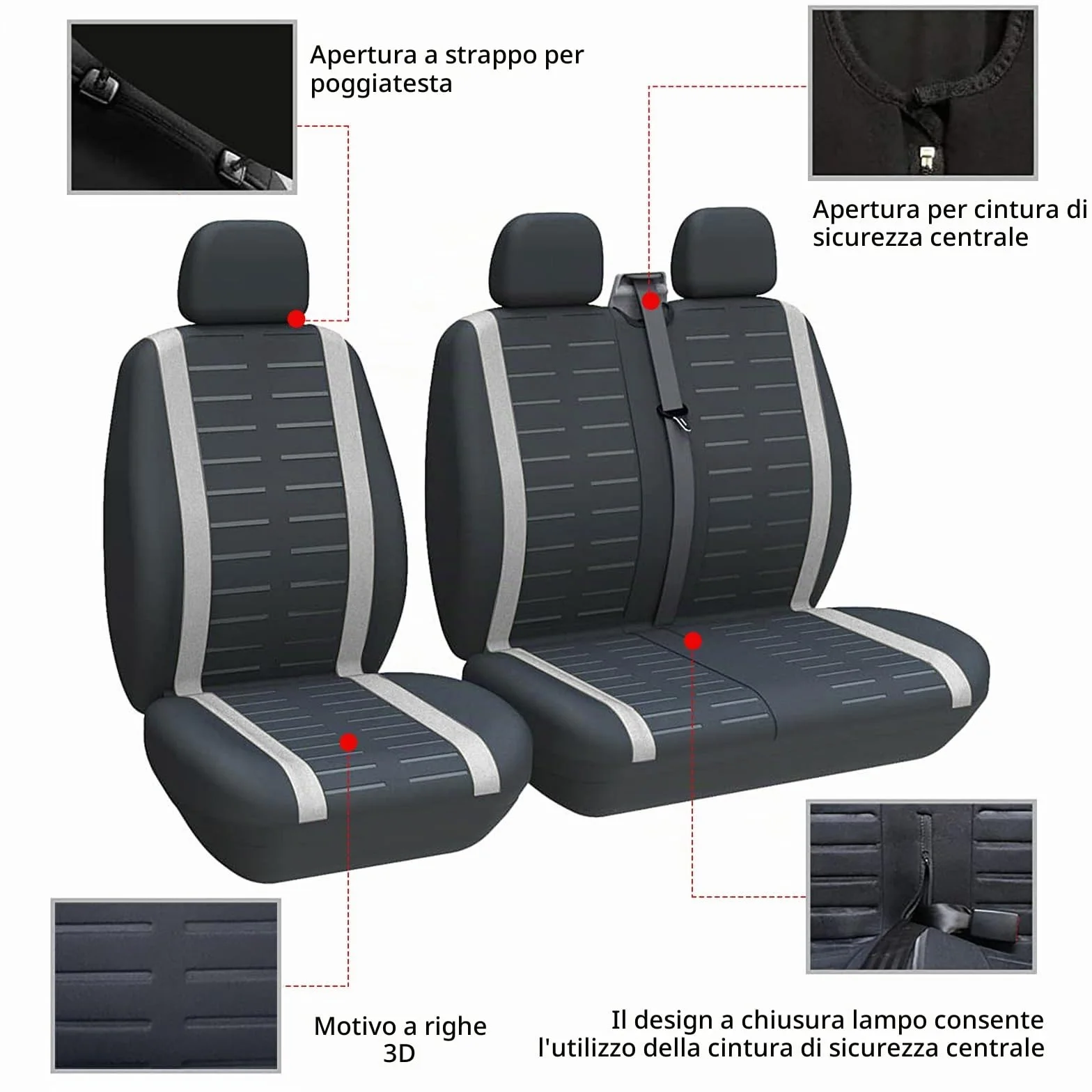 TOYOUN Coprisedili Furgone 3 Posti Universale Coprisedile Auto Singolo Doppio Anteriore Grigio