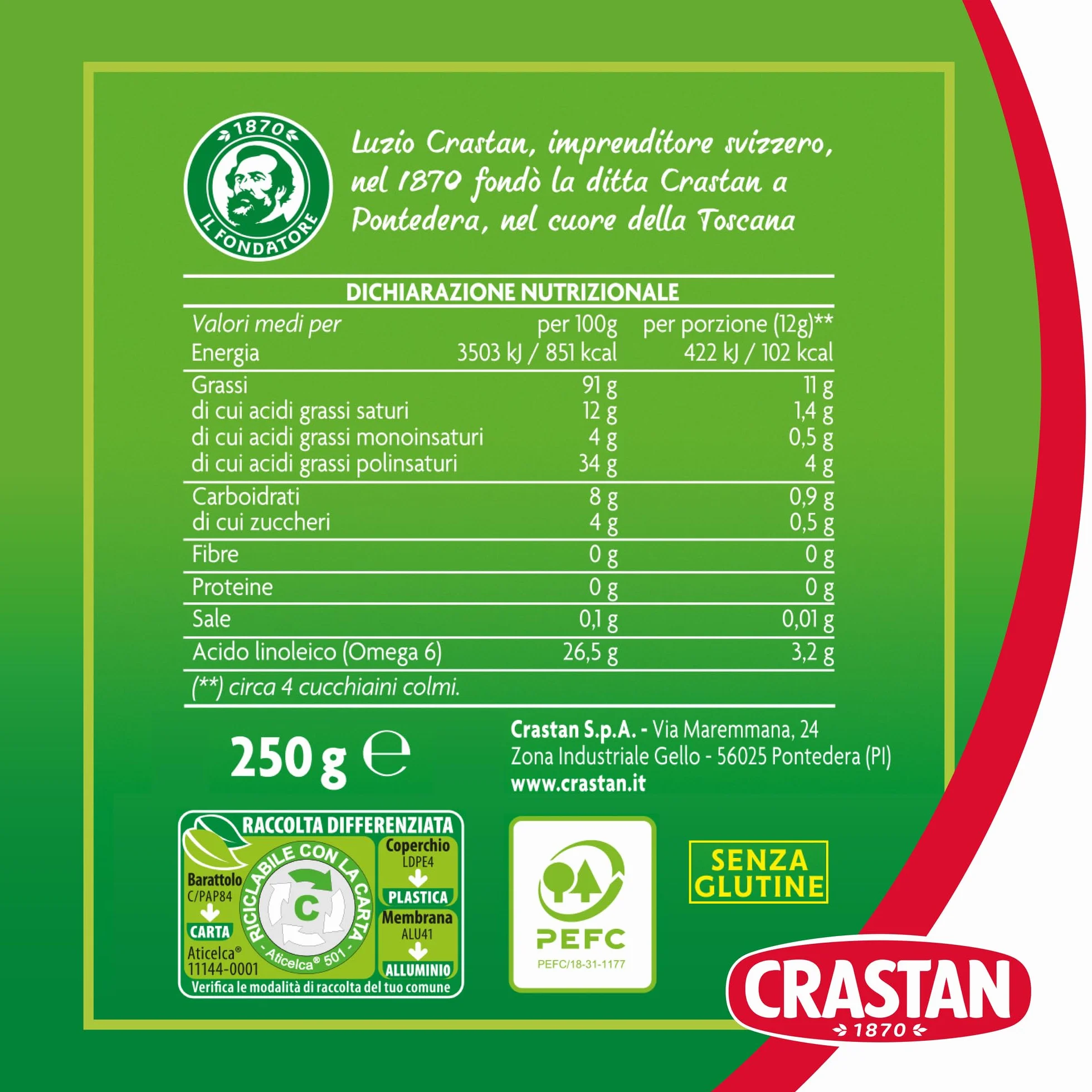 Crastan Lecitina di Soia Pura Granulare Integratore Alimentare 2x250g