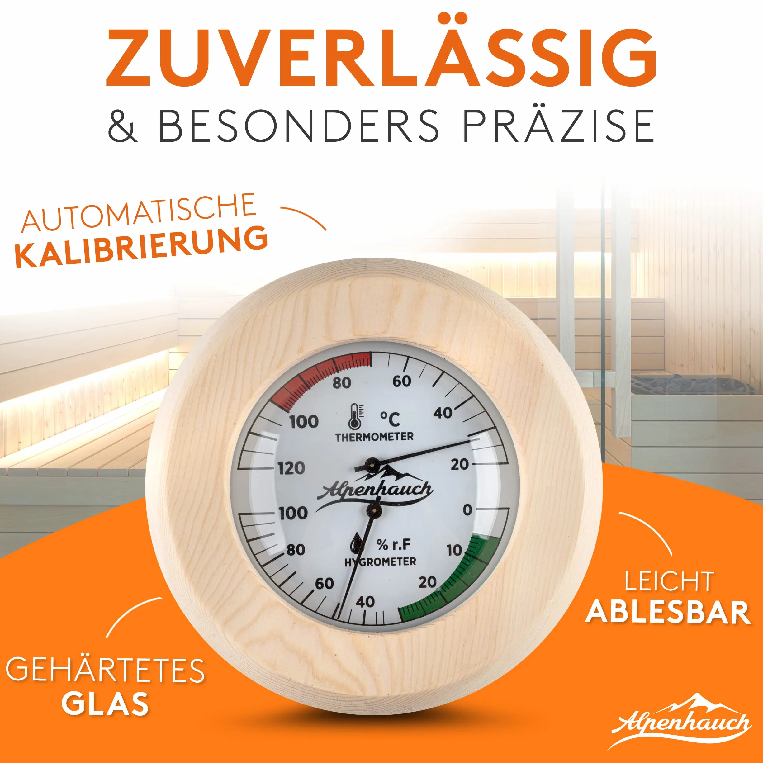 ALPENHAUCH Termometro da sauna igrometro in legno 2 in 1 preciso vetro temperato