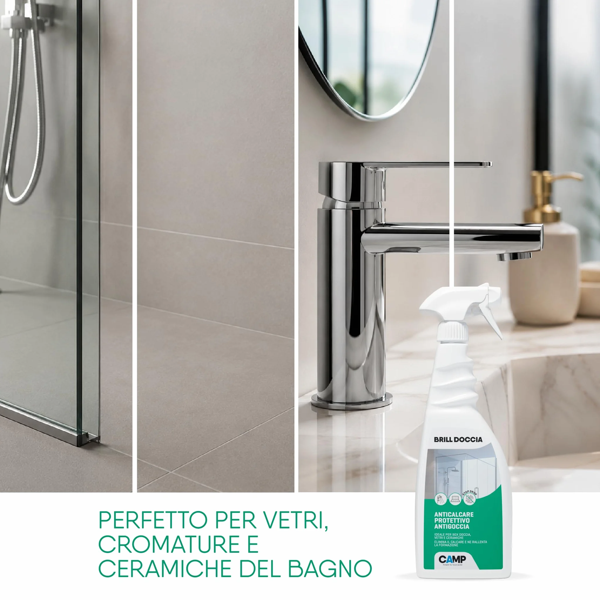 CAMP Brill Doccia Anticalcare Protettivo Antigoccia Detergente Vetri Ceramiche 750ml
