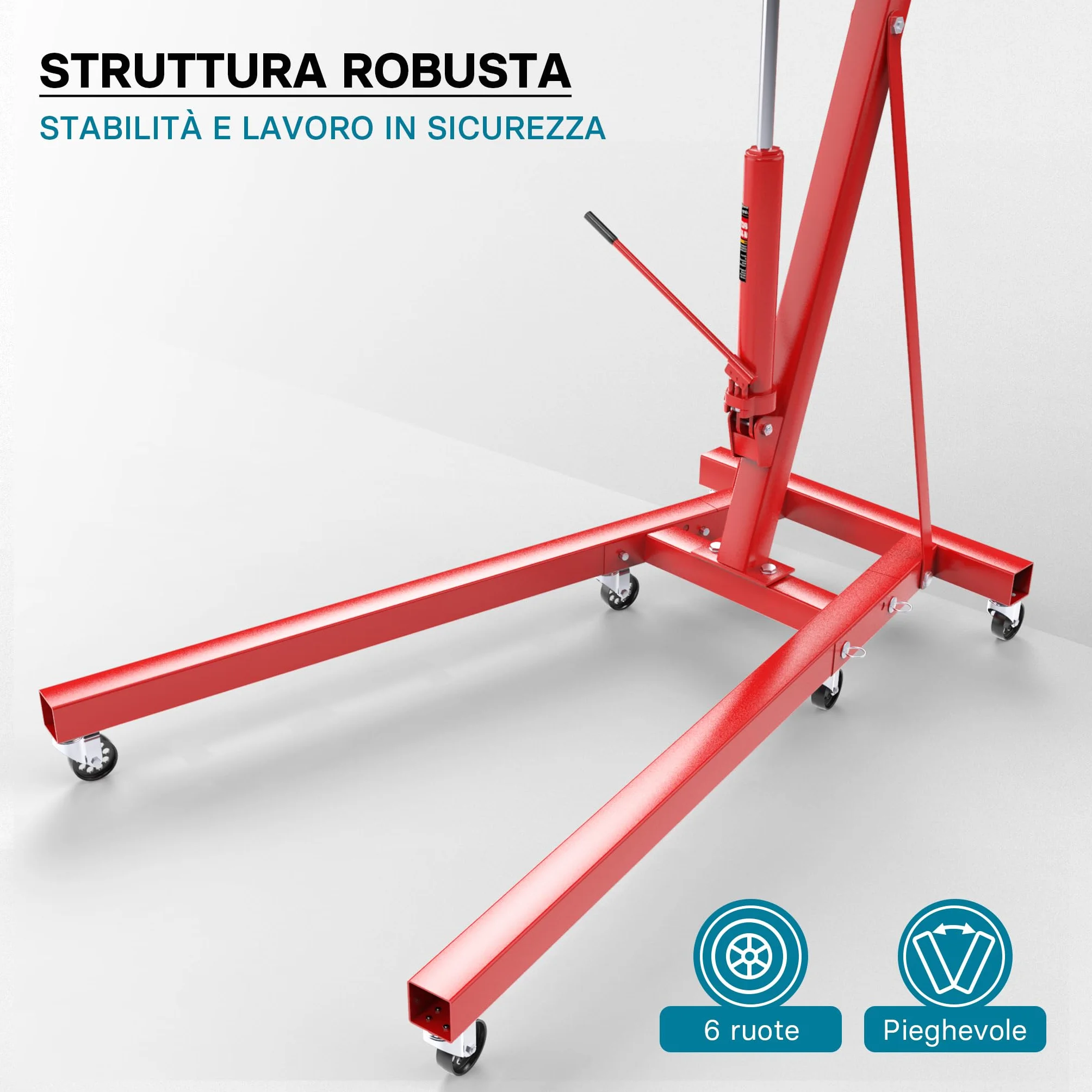 Wiltec gruetta idraulica da officina 2000kg, gru manuale pieghevole con doppia pompa