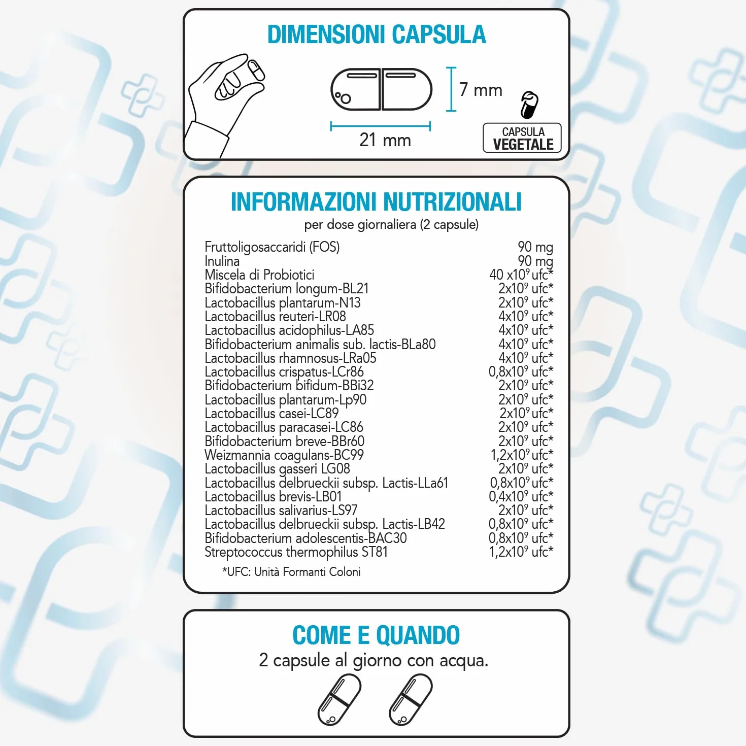 PiùLife Probiotici e Prebiotici 40 Miliardi UFC 20 Ceppi Inulina FOS 120 Capsule