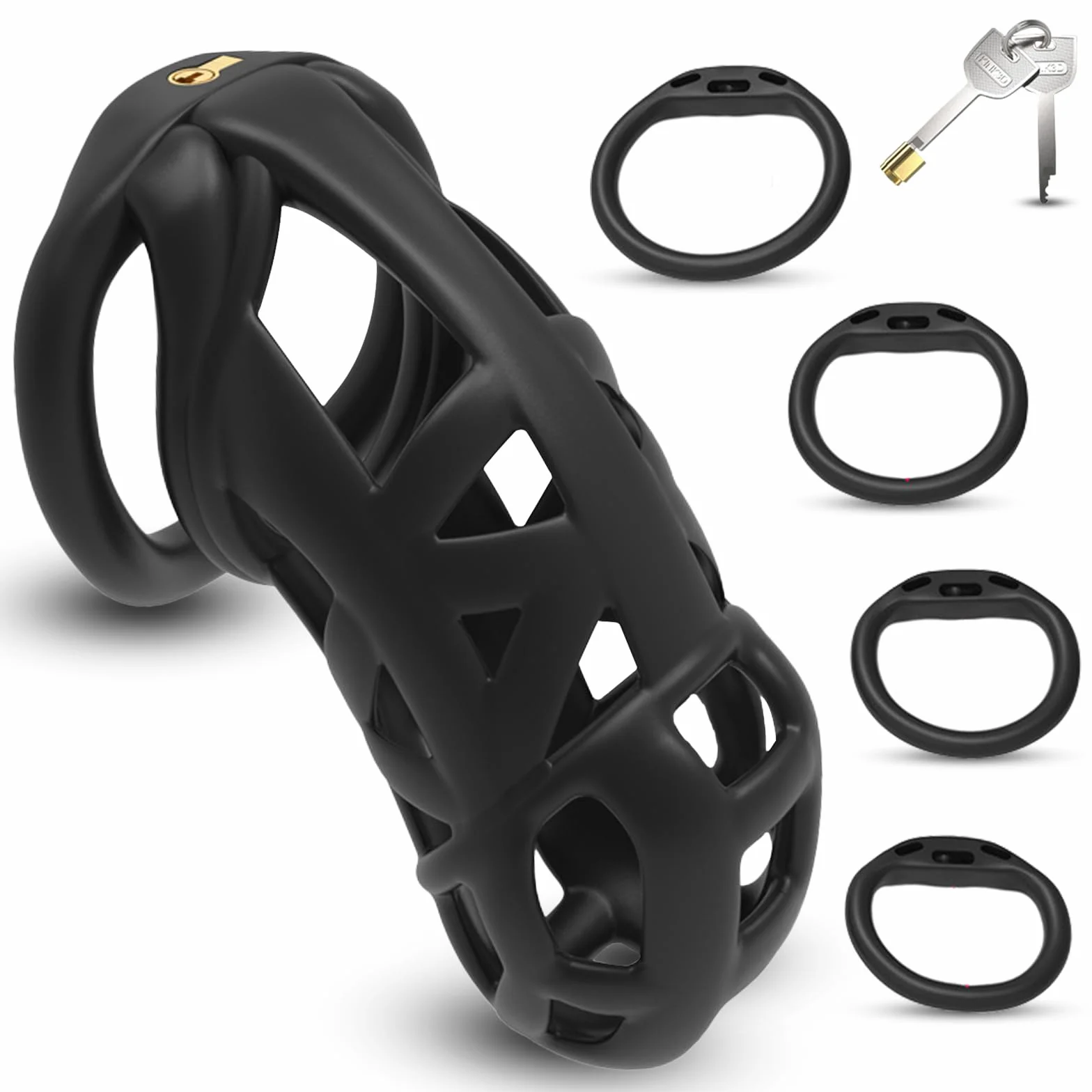 BDSMYOU Gabbia per Pene Chastity Cage Sex Toys, Gabbia di Castità in Resina 3D per Uomo, con Lucchetto Invisibile e 4 Anelli per Testicoli, BDSM Bondage (XXL)