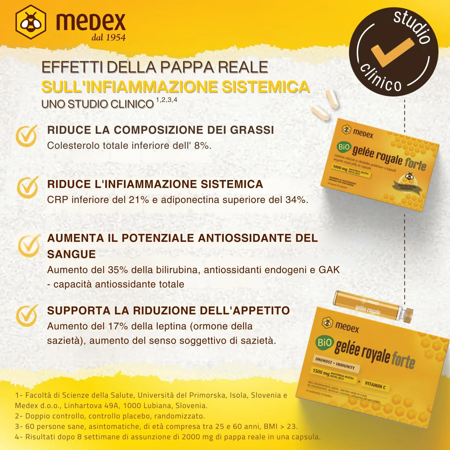 Medex Organic Gelée Royale FORTE, Pappa Reale biologica Extra Forte 1500 mg, Vitamina C Naturale, 10x9 ml