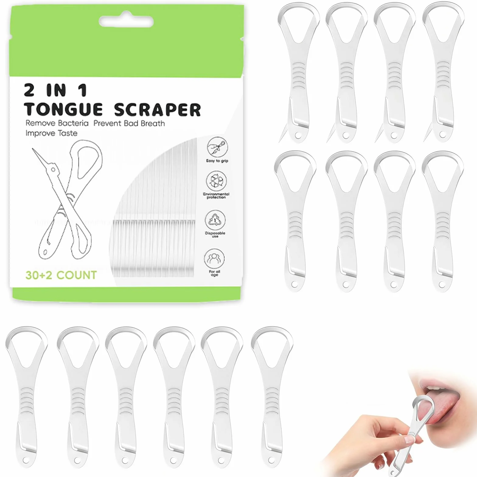 Pulisci Lingua e Stuzzicadenti 2 in 1, Raschietto Lingua per Alito Fresco e Igiene Orale, Set Portatile per Cura Dentale