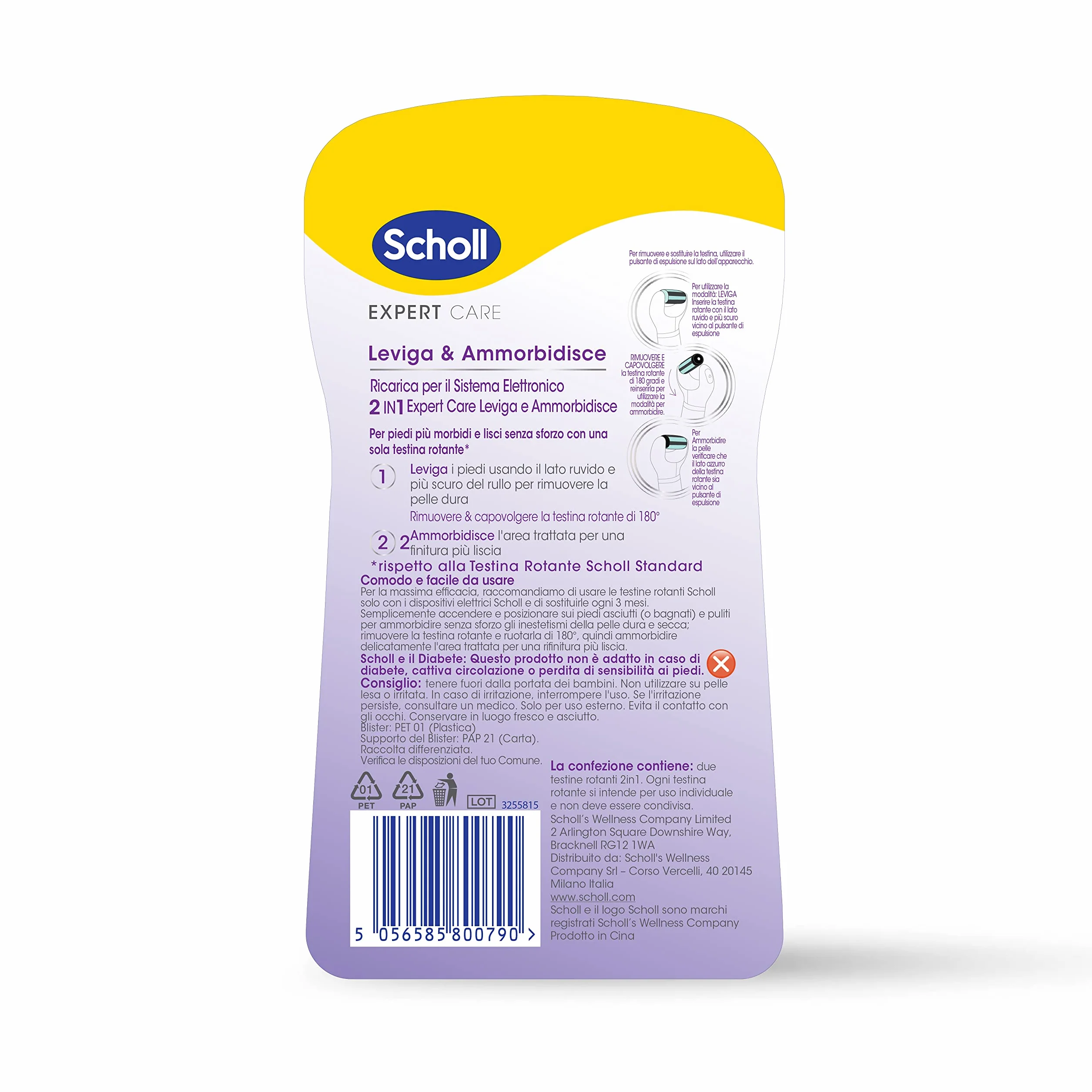 Scholl ExpertCare Leviga e Ammorbidisce 2 Ricambi Sistema Elettronico 2in1 Rimuovere Pelle Dura Ammorbire
