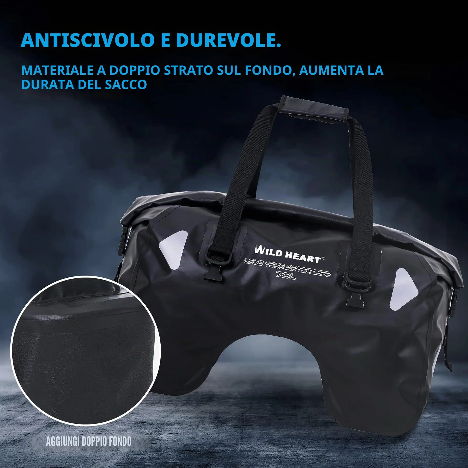 WILD HEART Borsa Da Sella Per Moto 70l Impermeabile Pvc 500d Nero