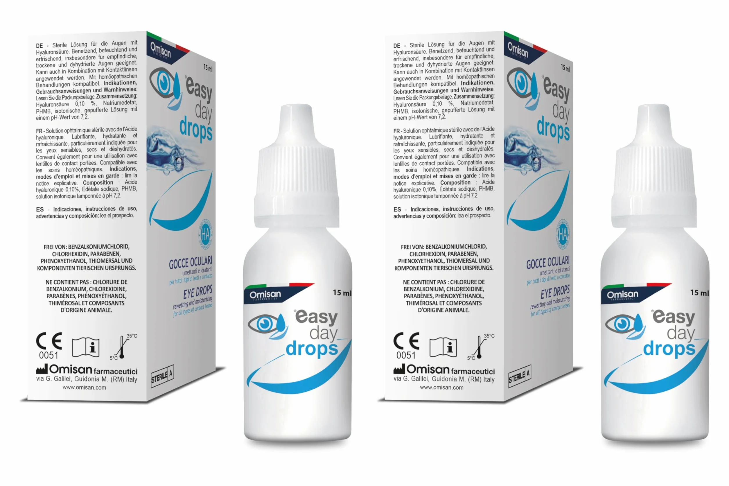 Easy Day Drops 3in1 Collirio Sterile Idratante Rinfrescante Umettante con Acido Ialuronico per Lenti a Contatto 2 x 15 ml