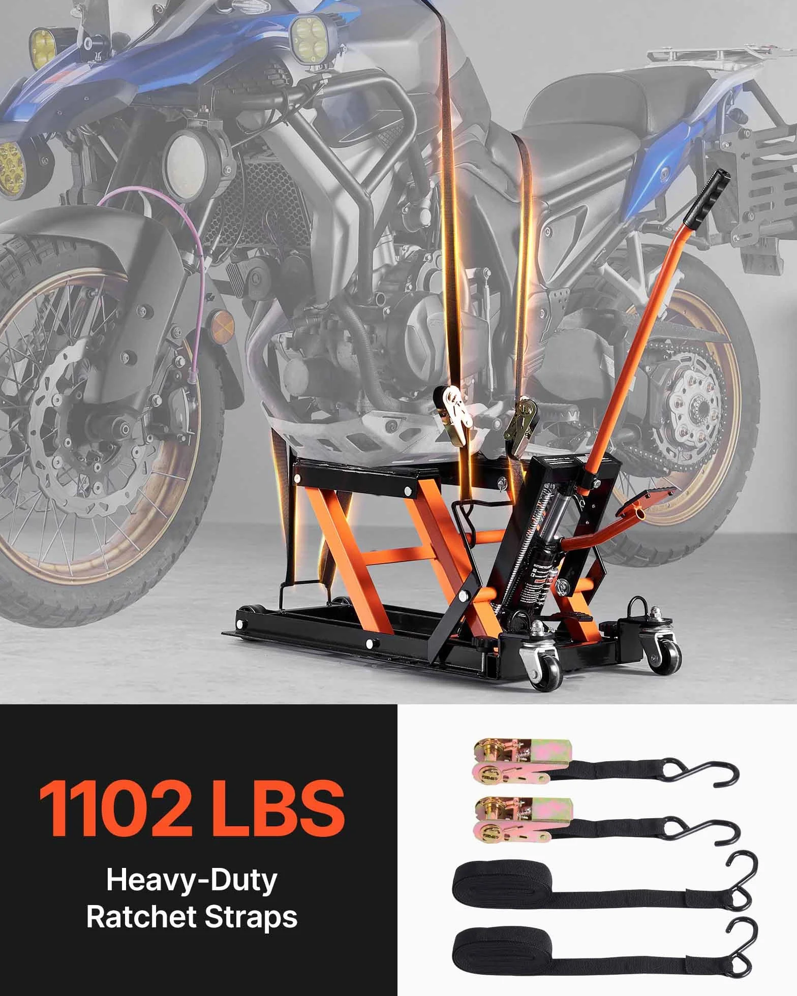 VEVOR Sollevatore Idraulico Moto Bici ATV da Officina 700kg Altezza Regolabile 12-38,5cm con Ruote