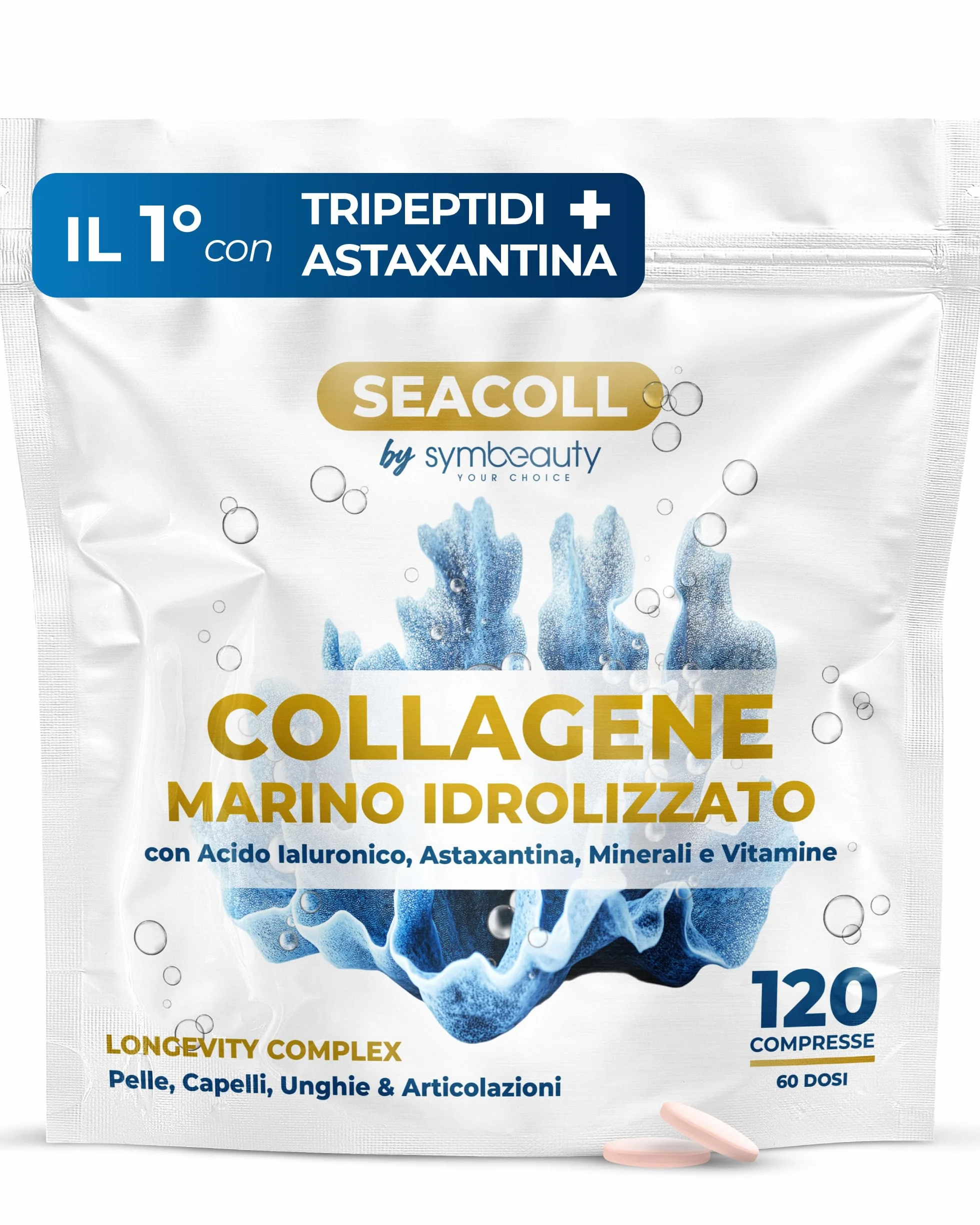 Symbeauty Longevity Complex SEACOLL Collagene Marino con Acido Ialuronico 120 cpr 60gg