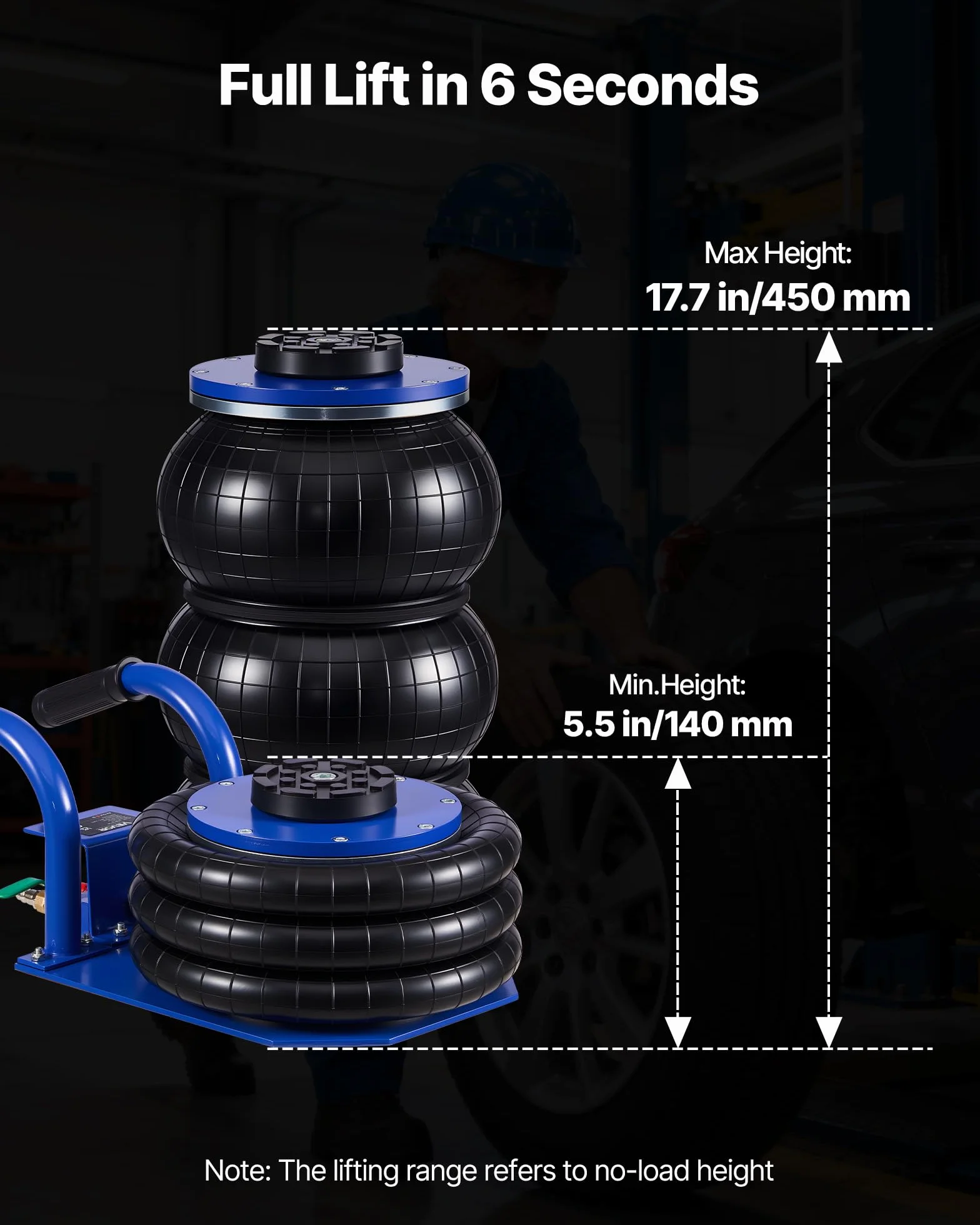 VEVOR Cric Pneumatico 3 Tonnellate 6 Tubi Acciaio Altezza 45 cm per Auto SUV Officine