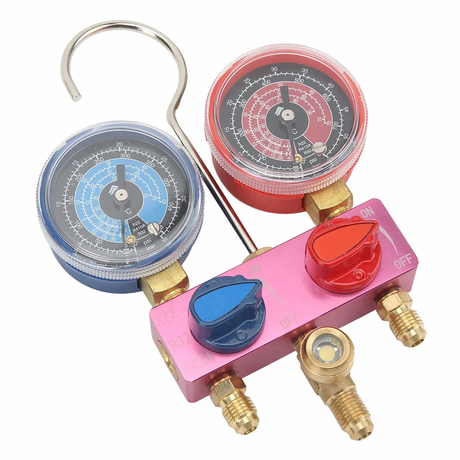 Manometri del Refrigerante R32, Manometri del Condizionamento 'aria Manometro Diagnostico del Collettore Mini G1/4 Manopola in Metallo Strumento di Condizionamento 'aria per