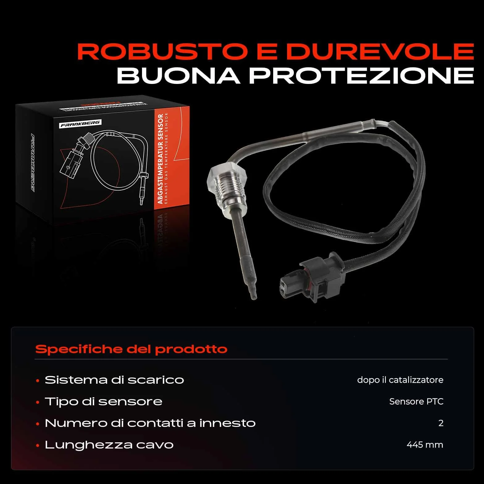 Frankberg Sensore temperatura gas di scarico Sensore gas di scarico 2-Poli Compatibile con Fortwo Coupé 451 Fortwo Cabrio 451 Replace# A0019051500,12060