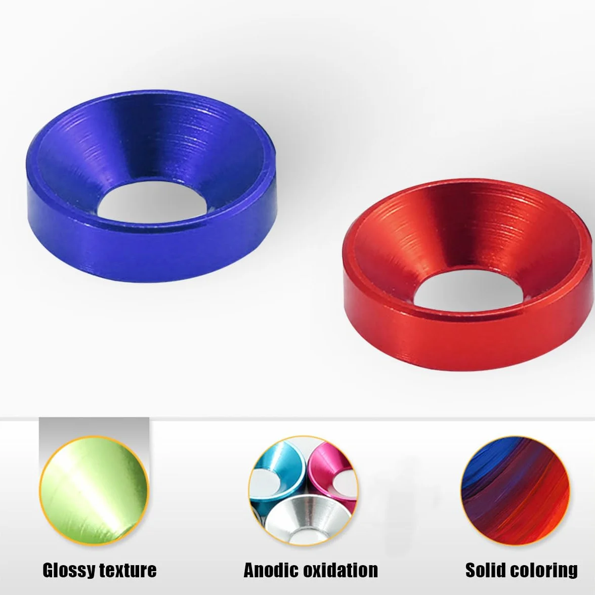 JNNJ 10Pcs Rondella Svasata Anodizzata in Lega di Alluminio, Rondelle per Il Vano Motore, Guarnizioni M3 per Vite, Bulloni Rondelle Concave di Decorazione per Paraurti Dell Veicoli(Blu)