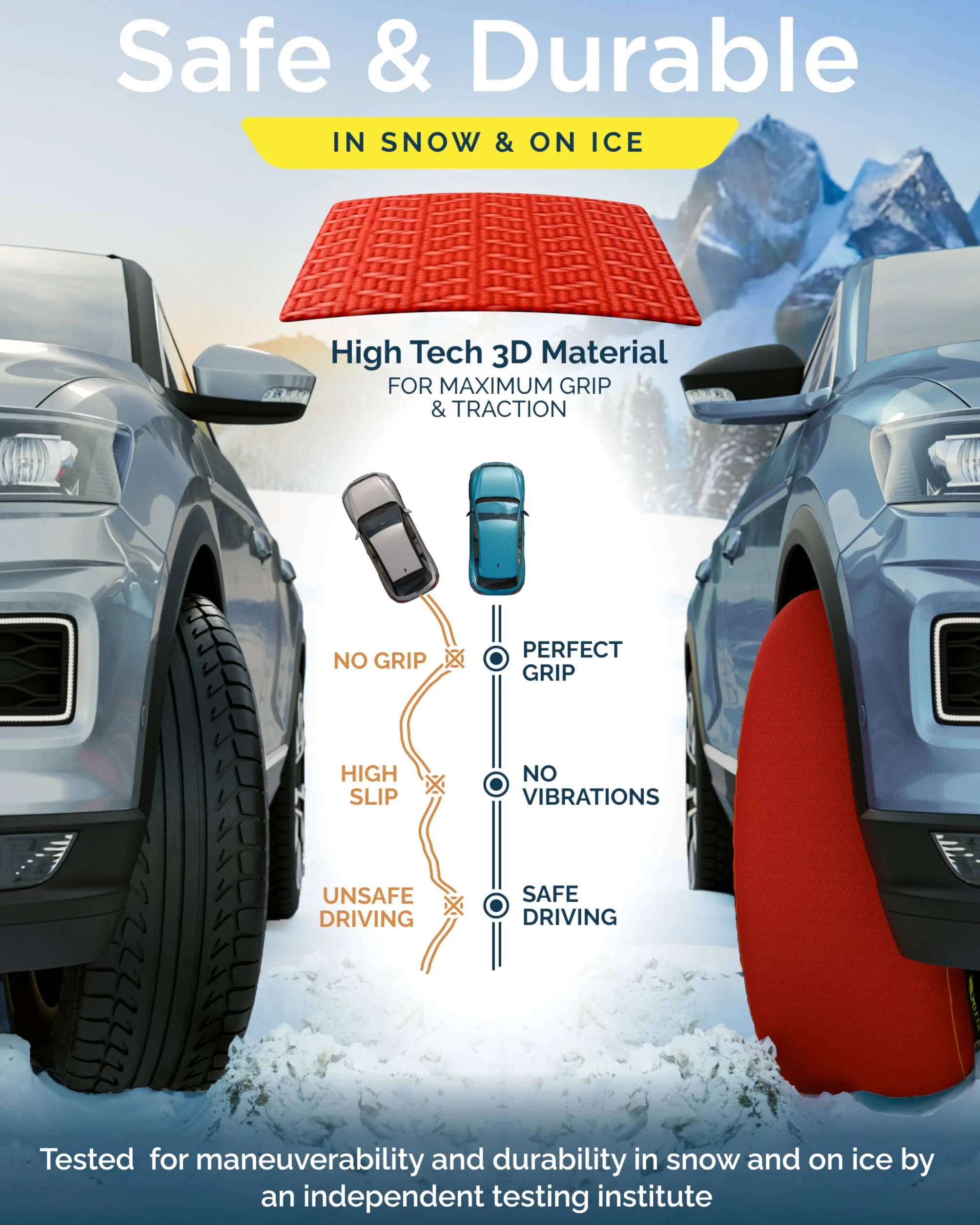 ARLUM Calze da Neve Omologate Italia EN 16662-1 Control Due Catene da Neve in Tessuto per Auto Snow Sock Taglia XL R14-R22