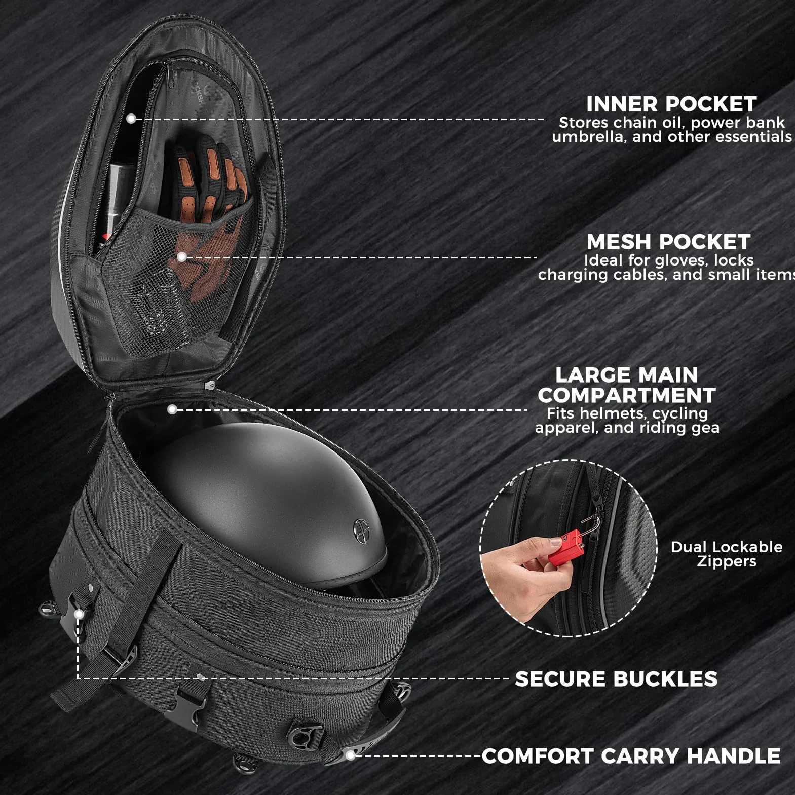 ROCKBROS Borsa Sella Posteriore Moto Zaino Guscio Rigido EVA Capacità Espandibile 20-35 L Copertura Antipioggia