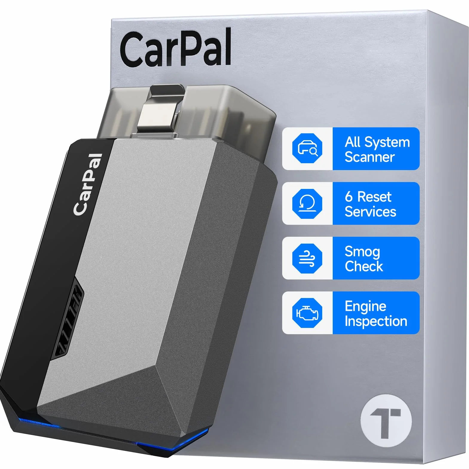 TOPDON CarPal OBD2 Bluetooth Scanner per iOS Android, Diagnostica Auto Completa, 6 Funzioni Reset, Controllo Smog