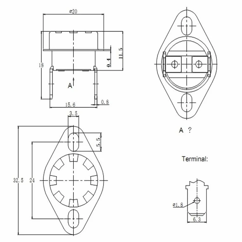 Luftschloss, 1 interruttore di controllo della temperatura normalmente aperto da 5 °C ~ 185 °C 165 °C ~ 400 °F KSD301 N/O (165 °F)