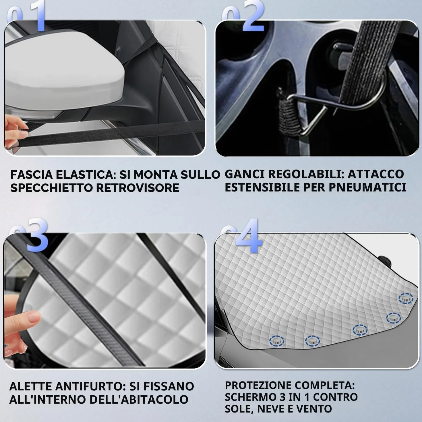 Parasole Auto Parabrezza Anti UV Antifurto 193x126 cm con 5 Magnetica e Borsa