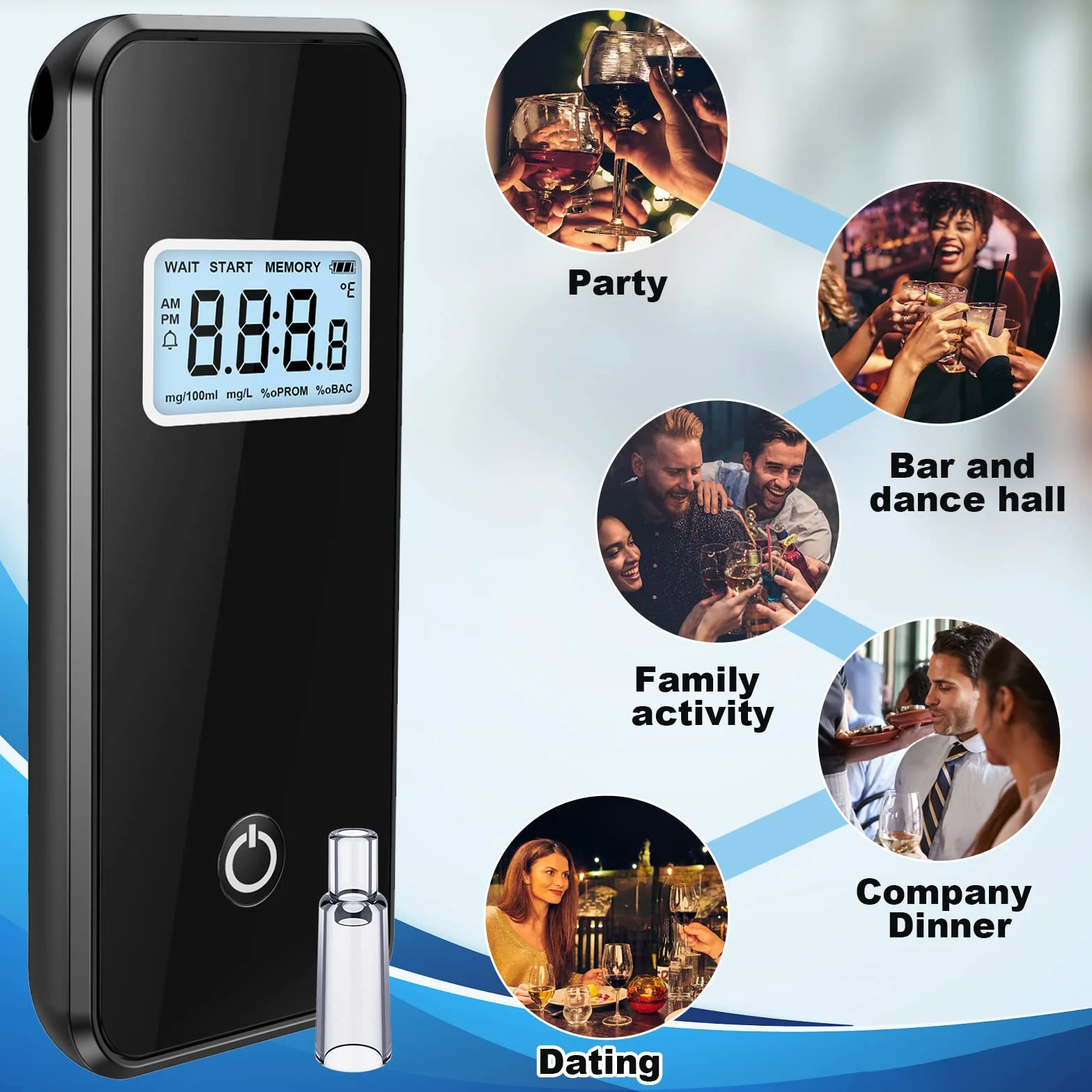 Etilometro, Portatile Test dell'alcool Digitale Professionale, Alcool Test con Precisione Sensore Semiconduttore, LCD Display e 20 Boccagli