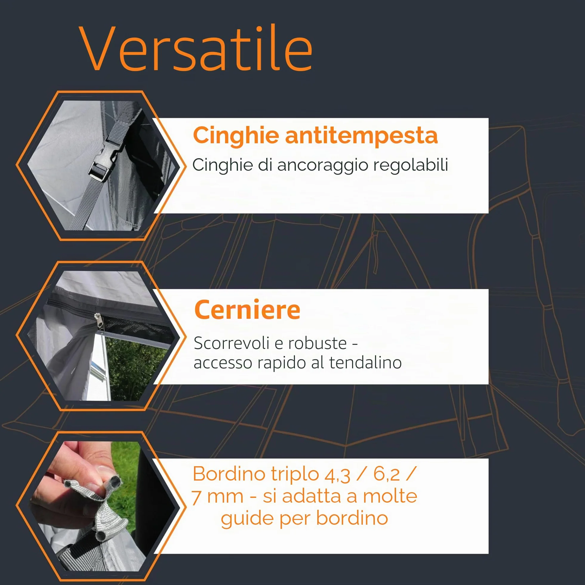 your GEAR, tenda gonfiabile Vicenza 350E AIR - tenda gonfiabile 350 x 250 cm per roulotte con protezione solare UPF 50+ e colonna d'acqua 5000 mm, tenda grigia per camper e roulotte inclusa di pompa